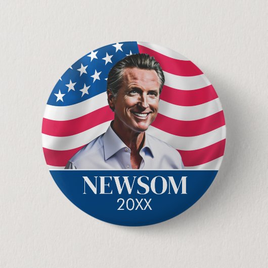 Gavin Newsom Campaign Photo with Flag 缶バッジ (正面)