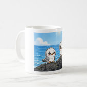 Gaviotas kawaii en la Roca frente al mar コーヒーマグカップ (正面左)