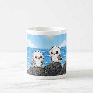 Gaviotas kawaii en la Roca frente al mar コーヒーマグカップ