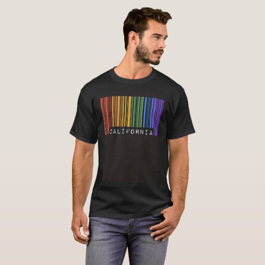 Gay Barcode California Pride LGBTQ Trendy Rainbow  Tシャツ (正面フル)
