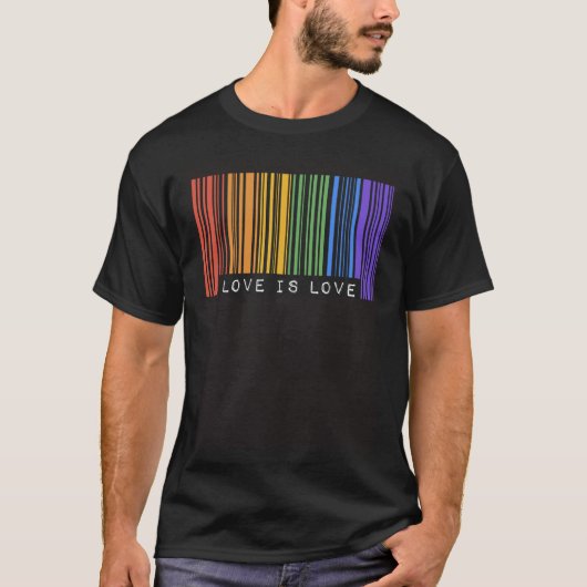 Gay Barcode Love Is Love Trendy Ally Rainbow LGBTQ Tシャツ (正面)