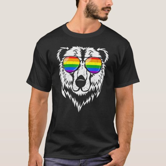 Gay Bear LGBTQ Rainbow Sunglasses Pride Flag Trans Tシャツ (正面)
