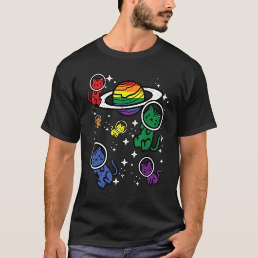 Gay Cats In Space Rainbow Pride Month Lgbtq Ally W Tシャツ (正面)