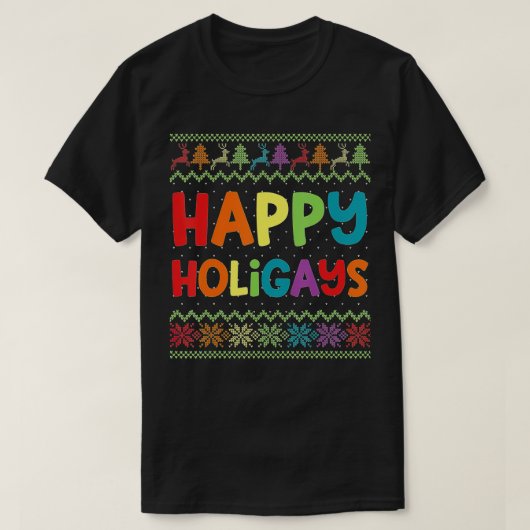 Gay Christmas Funny LGB Happy Holigays Rainbow Par Tシャツ (デザイン正面)