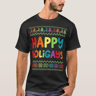 Gay Christmas Funny LGB Happy Holigays Rainbow Par Tシャツ