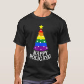 Gay Christmas Tree Happy Holigays  Rainbow Pride Tシャツ (正面)