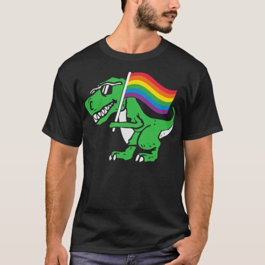 Gay Dinosaur LGBT Q T Rex Rainbow Pride Flag Tシャツ (正面)