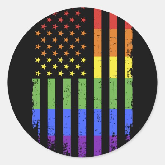 Gay lesbian pride month rainbow US american flag ラウンドシール (正面)