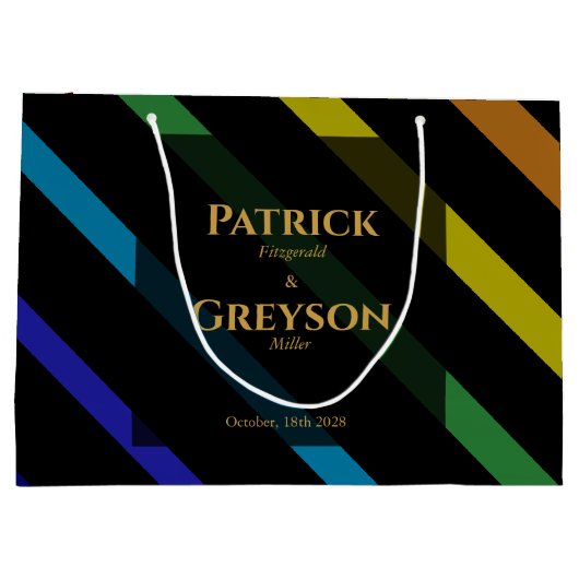 Gay Men Wedding Elegant Rainbow ラージペーパーバッグ (裏面)