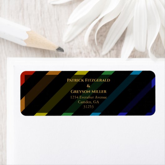 Gay Men Wedding Elegant Rainbow Address ラベル (インサイチュ)