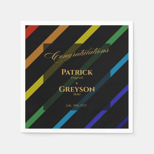 Gay Men Wedding Elegant Rainbow Cocktail スタンダードカクテルナプキン (正面)