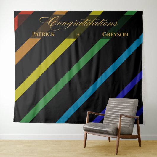 Gay Men Wedding Elegant Rainbow Congratulations タペストリー (インサイチュ(横))