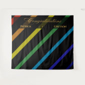 Gay Men Wedding Elegant Rainbow Congratulations タペストリー (正面(横))