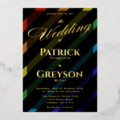 Gay Men Wedding Elegant Rainbow Gold 箔招待状 (正面)