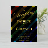 Gay Men Wedding Elegant Rainbow Gold 箔招待状 (立ち正面)