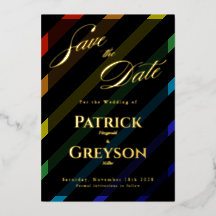 Gay Men Wedding Elegant Rainbow Gold Save-the-Date