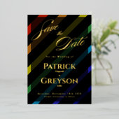 Gay Men Wedding Elegant Rainbow Gold Save-the-Date 箔招待状 (立ち正面)