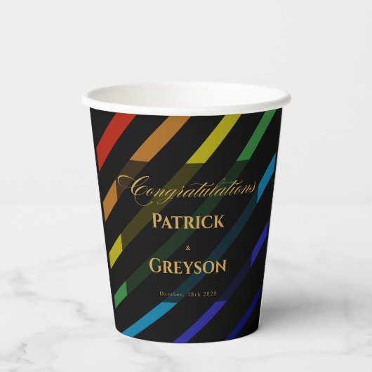 Gay Men Wedding Elegant Rainbow Paper Cups 紙コップ (裏面)