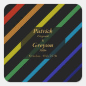 Gay Men Wedding Elegant Rainbow Personalized スクエアシール (正面)