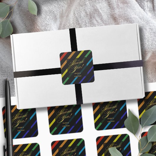 Gay Men Wedding Elegant Rainbow Thank You スクエアシール