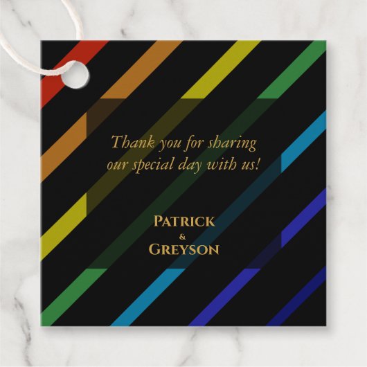 Gay Men Wedding Elegant Rainbow Thank You フェイバータグ (正面)