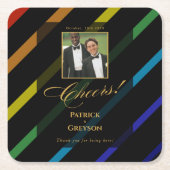 Gay Men Wedding Photo Elegant Rainbow スクエアペーパーコースター (正面)
