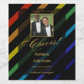 Gay Men Wedding Photo Elegant Rainbow ワインラベル (シングルラベル)