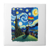 Gay Pride Cat Art Cat Starry Night Style LGBTQ Pri タイル (正面)