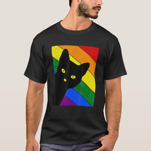 Gay Pride Cat LGBT Rainbow Flag LGBTQ Cat Mom Cat Tシャツ (正面)