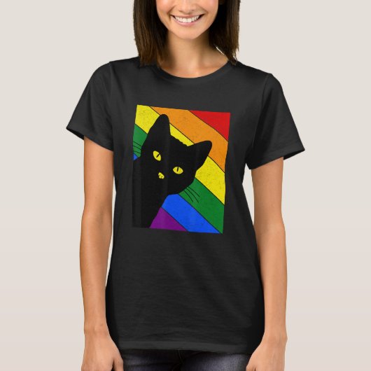 Gay Pride Cat LGBT Rainbow Flag LGBTQ Cat Mom Cat Tシャツ (正面)
