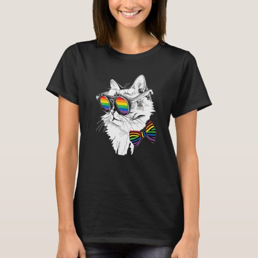 Gay Pride Cat Sunglasses LGBT Bisexual Gay Lesbian Tシャツ (正面)