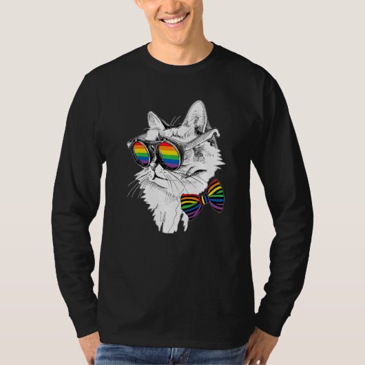 Gay Pride Cat Sunglasses LGBT Bisexual Gay Lesbian Tシャツ (正面)