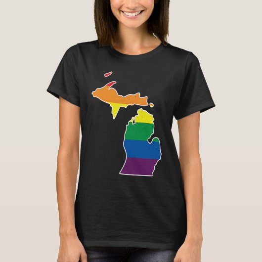 Gay Pride Flag  Michigan State Map  Rainbow Stripe Tシャツ (正面)