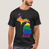 Gay Pride Flag Michigan State Map Rainbow Stripe Tシャツ (正面)
