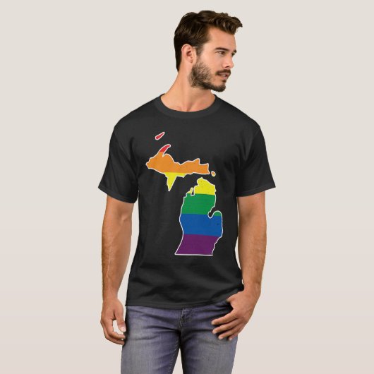Gay Pride Flag  Michigan State Map  Rainbow Stripe Tシャツ (正面フル)