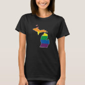 Gay Pride Flag Michigan State Map Rainbow Stripes Tシャツ (正面)
