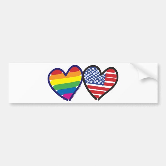 GAY-PRIDE-HEART-AND-FLAG バンパーステッカー (正面)