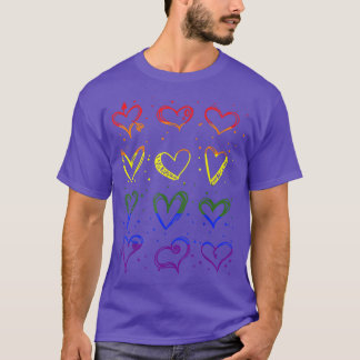 Gay Pride Hearts LGBT-Q Cute Rainbow Flag Color Al Tシャツ