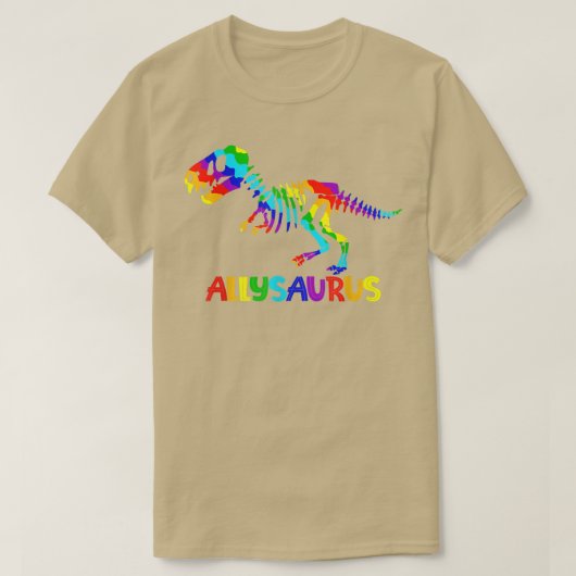 Gay Pride LGBT Lesbian Rainbow Tre Dinosaur Skelet Tシャツ (デザイン正面)