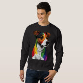 Gay Pride LGBT Rainbow Flag on Jack Russell Terrie スウェットシャツ (正面フル)