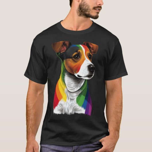 Gay Pride LGBT Rainbow Flag on Jack Russell Terrie Tシャツ (正面)