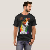 Gay Pride LGBT Rainbow Flag on Jack Russell Terrie Tシャツ (正面フル)