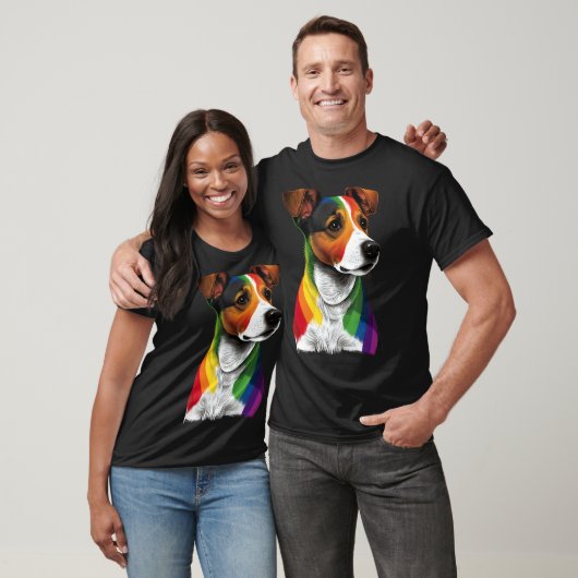 Gay Pride LGBT Rainbow Flag on Jack Russell Terrie Tシャツ (ユニセックス)