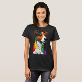 Gay Pride LGBT Rainbow Flag on Jack Russell Terrie Tシャツ (正面フル)