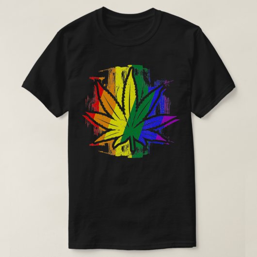 Gay Pride - LGBTQ Stoner - Pot Leaf - Rainbow Flag Tシャツ (デザイン正面)