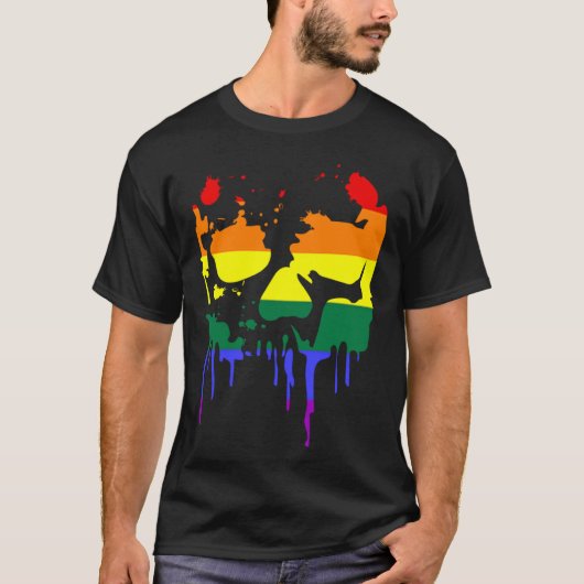 Gay Pride Rainbow Flag Halloween Skull Shirt Tシャツ (正面)