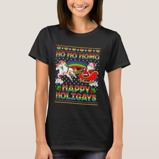 Gay Pride Santa Ho Ho Homo Happy Holigays Ugly Chr Tシャツ (正面)