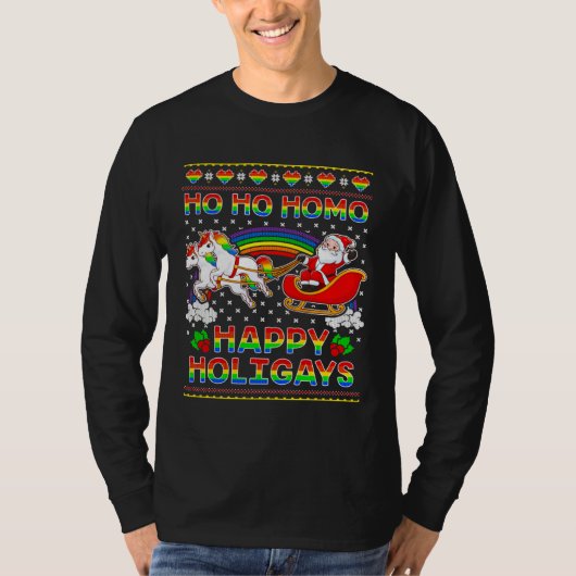 Gay Pride Santa Ho Ho Homo Happy Holigays Ugly Chr Tシャツ (正面)