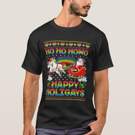 Gay Pride Santa Ho Ho Homo Happy Holigays Ugly Chr Tシャツ (正面)
