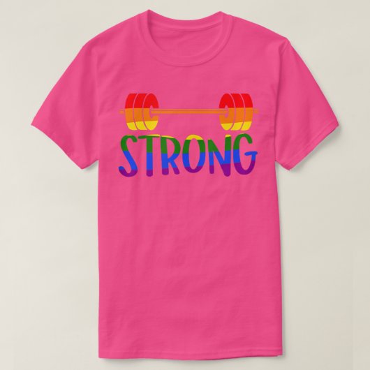 Gay Pride STRONG Gym Rainbow Barbell Tシャツ (デザイン正面)